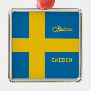 Anpassat namn & text svenska flaggan julgransprydnad metall