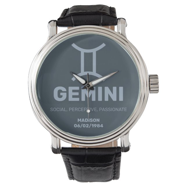 Anpassat namn/text Zodiac-signering Gemini Armbandsur (Framsida)