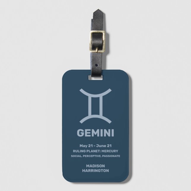 Anpassat namn/text Zodiac-signering Gemini Bagagebricka (Framsida vertikal)