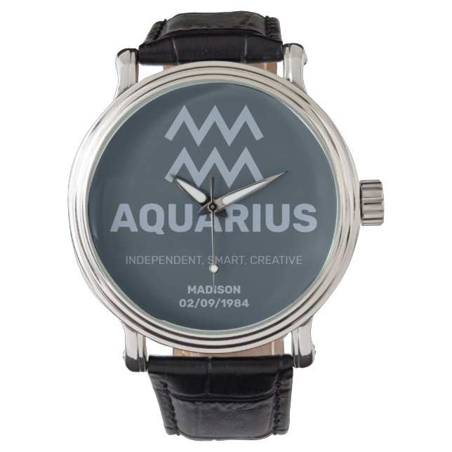 Anpassat namn/text Zodiac-tecken Aquarius Armbandsur (Framsida)