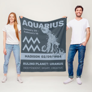 Anpassat namn/text Zodiac-tecken Aquarius Fleecefilt
