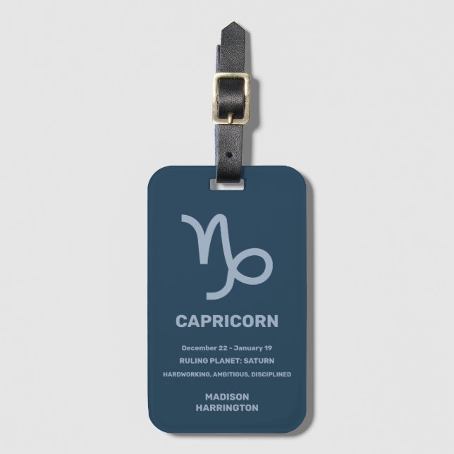 Anpassat namn/text Zodiac-tecken Capricorn Bagagebricka (Framsida vertikal)