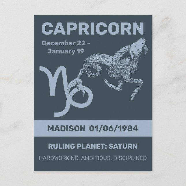 Anpassat namn/text Zodiac-tecken Capricorn Vykort (Framsida)