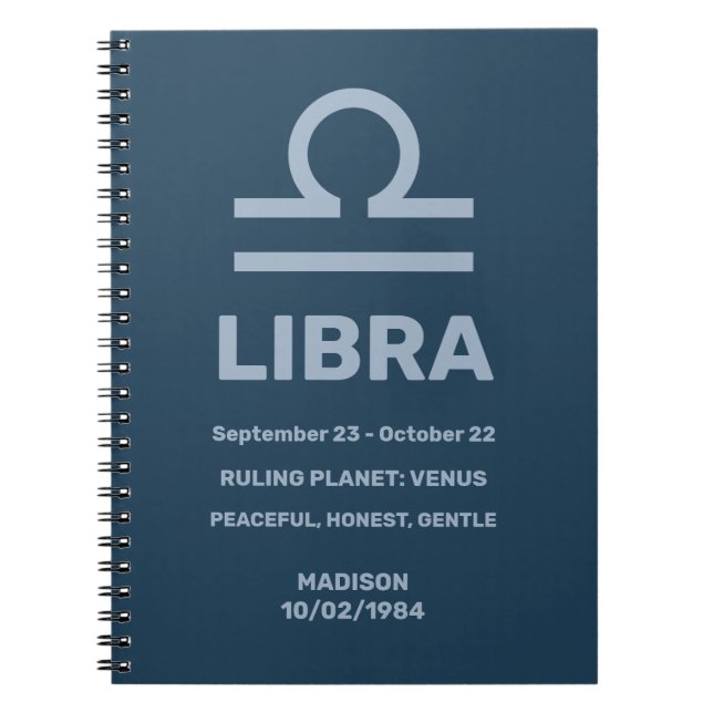 Anpassat namn/text zodiac-tecken libra anteckningsbok (Framsidan)