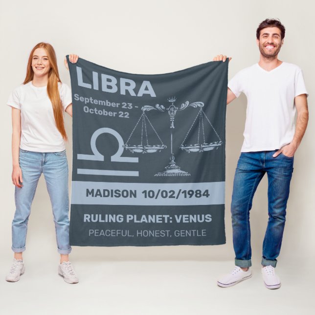 Anpassat namn/text zodiac-tecken libra fleecefilt (På plats)