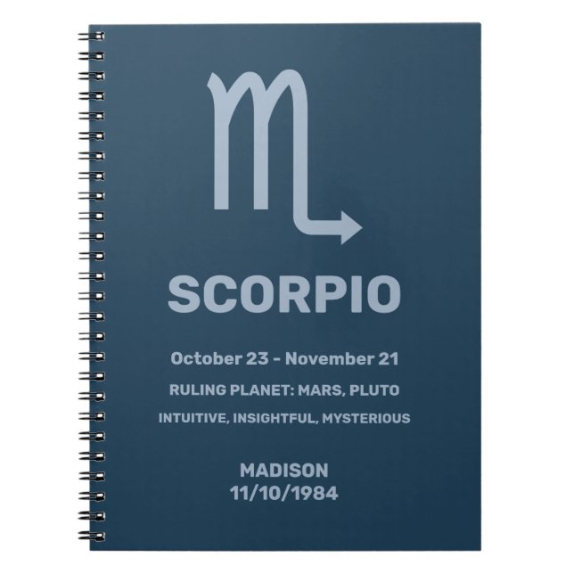 Anpassat namn/text zodiac-tecken Scorpio Anteckningsbok (Framsidan)