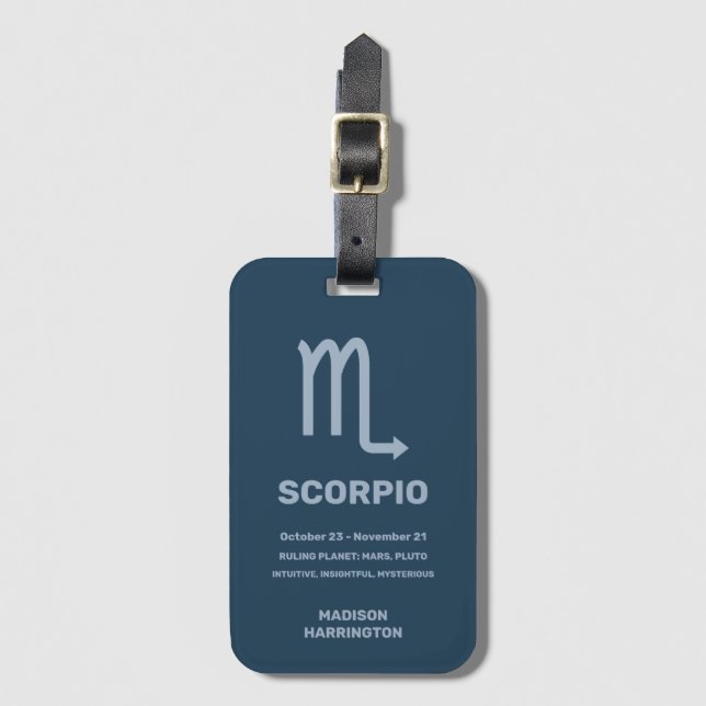 Anpassat namn/text zodiac-tecken Scorpio Bagagebricka (Framsida vertikal)