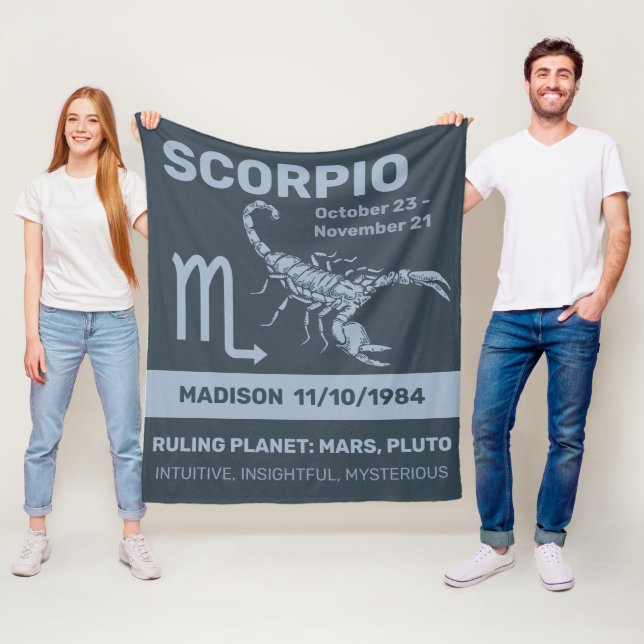 Anpassat namn/text zodiac-tecken Scorpio Fleecefilt (På plats)