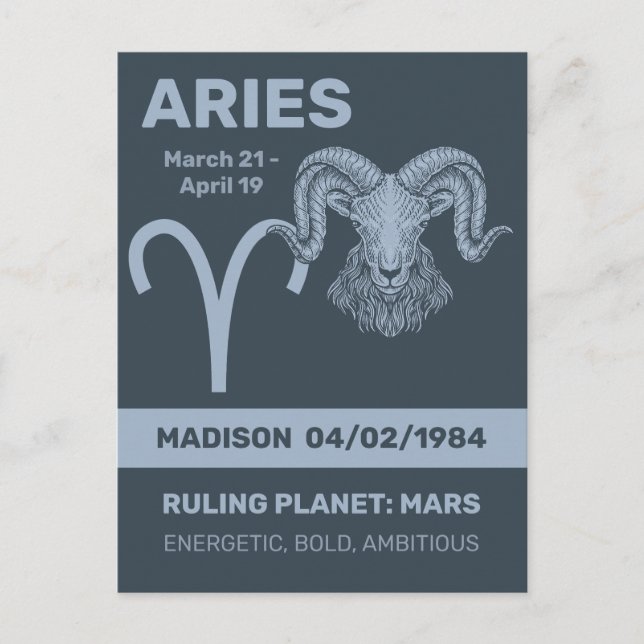 Anpassat Namn / Text Zodiakens Tecken Väduren Vykort (Framsida)