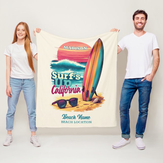 Anpassat namn/TextKalifornien Surfning Fleecefilt (På plats)