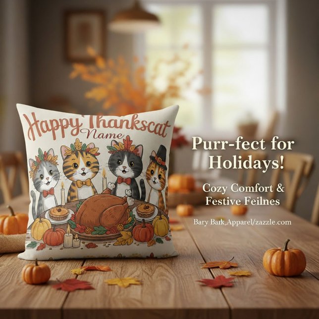 Anpassat Namn Thanksgiving Katter Dekor Kudde (Skapare uppladdad)