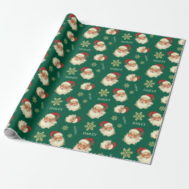 Anpassat Namn Tomte Ansikte Jul Grön Present Presentpapper
