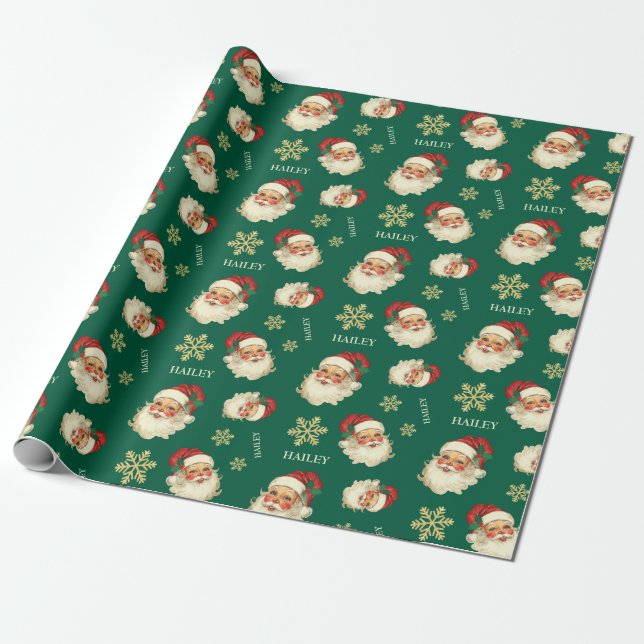 Anpassat Namn Tomte Ansikte Jul Grön Present Presentpapper (Utrullad)