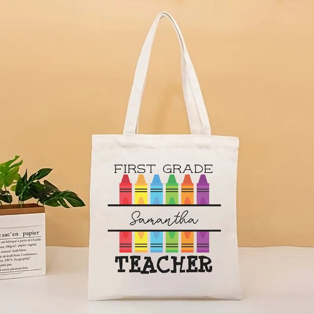 Anpassat namn Tote Bag Gift för förste Klass-lärar Tygkasse (first grade tote bag, second grade tote bag, teacher tote bag, custom name tote, personalized tote)