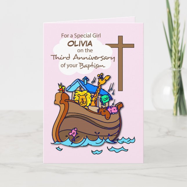 Anpassat namn Tredje årsdagen av Baptism Flickan A Kort (Framsida)
