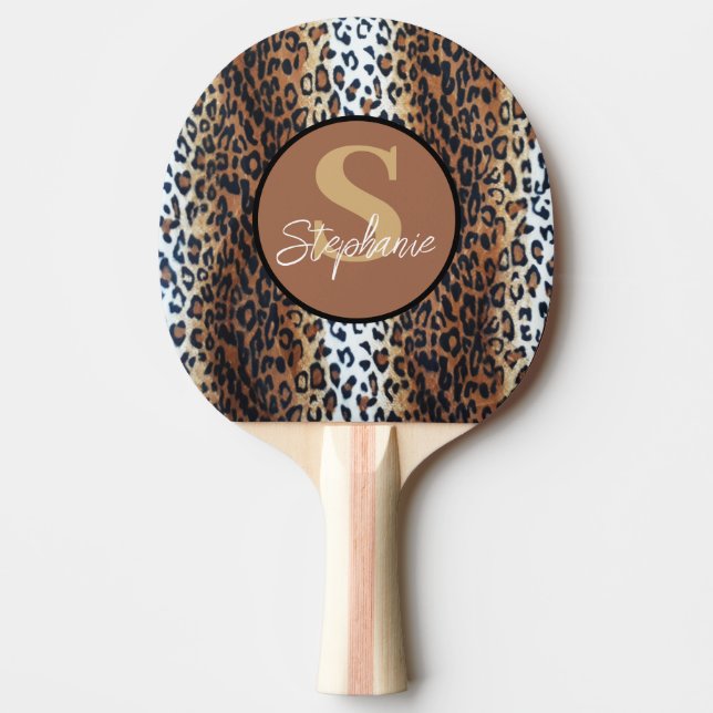 Anpassat namn Trendiget Brown Black White Leopard Pingisracket (Framsidan)