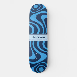 Anpassat Namn Trippig Vågig 70-tals Retro Blå Mini Skateboard Bräda 18,5 Cm