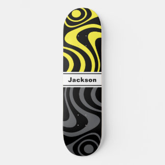 Anpassat Namn Trippig Vågig 70-tals Retro Gul Grå Mini Skateboard Bräda 18,5 Cm