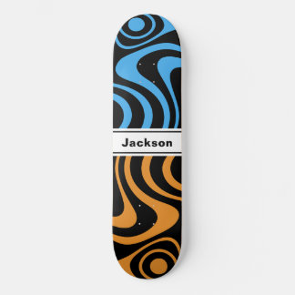 Anpassat namn Trippy Wavy 70-tals Retro Blå Orange Mini Skateboard Bräda 18,5 Cm