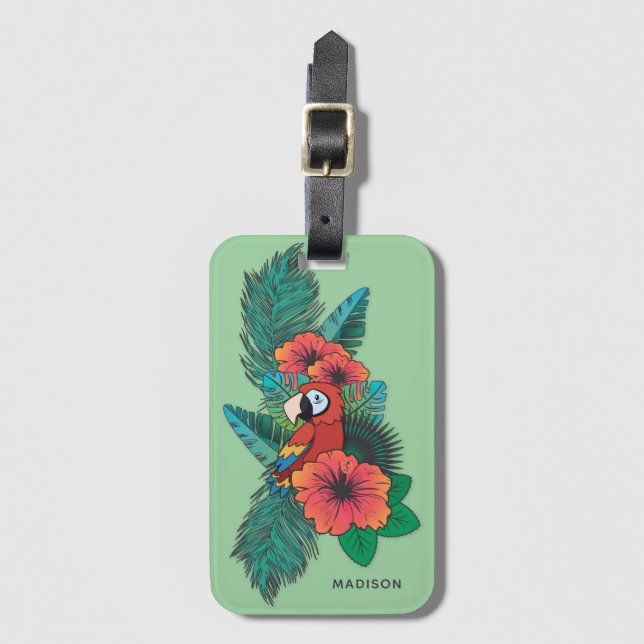 Anpassat namn Tropical Parrot Bagagebricka (Framsida vertikal)