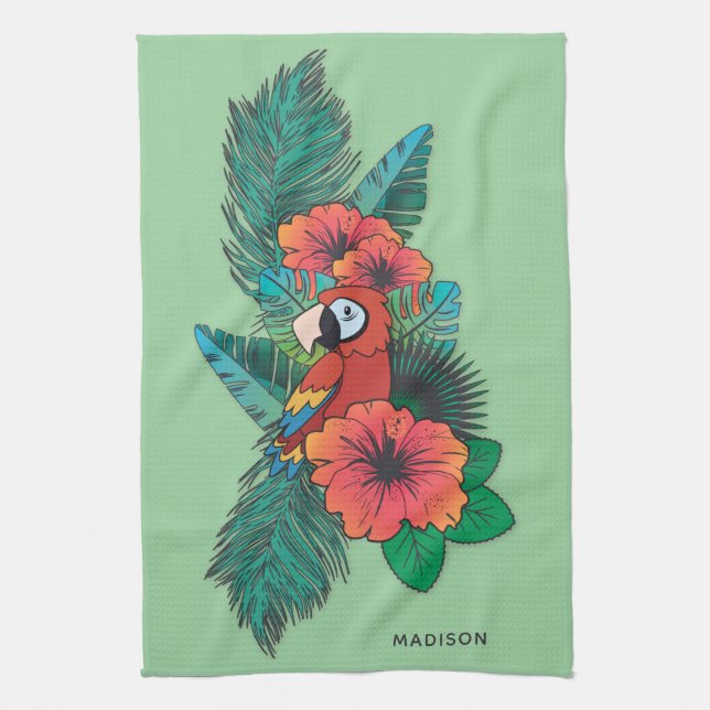 Anpassat namn Tropical Parrot Kökshandduk (Vertikal)