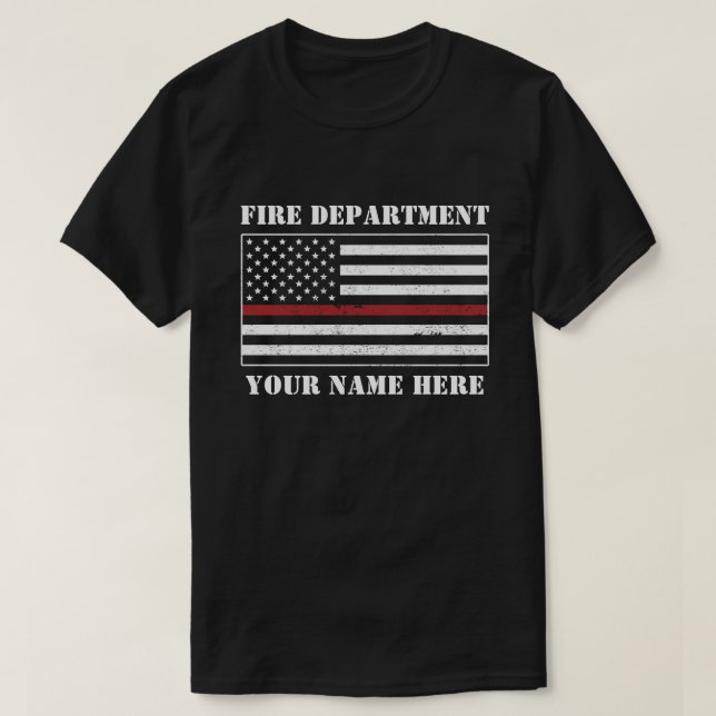 Anpassat namn Tunin Red Line Flagga Proud Firefigh T Shirt (Design framsida)