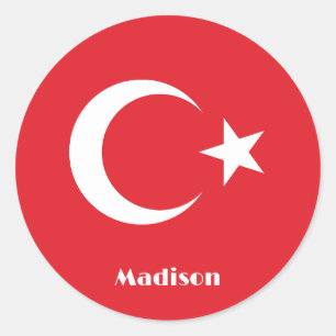 Anpassat namn Turkiet-Flagga Runt Klistermärke