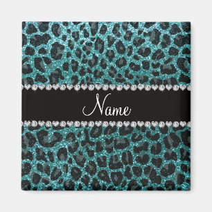 Anpassat namn turkos glitter leopard magnet