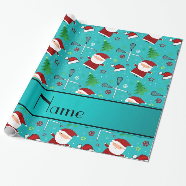 Anpassat namn turkos lacrosse christmas mönster presentpapper (Utrullad)
