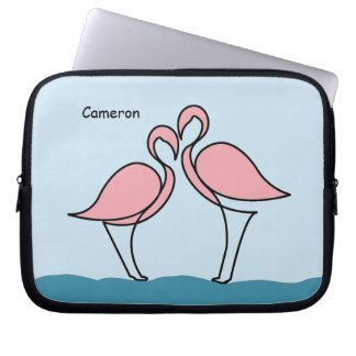 Anpassat namn två Rosa Flamingos på Vatten Laptop Fodral