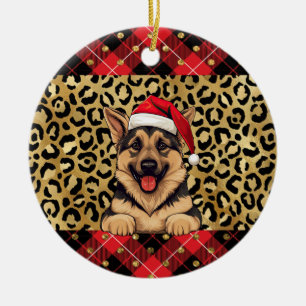 Anpassat namn Tyskt Shepherd hund Santa Buffalo Julgransprydnad Keramik