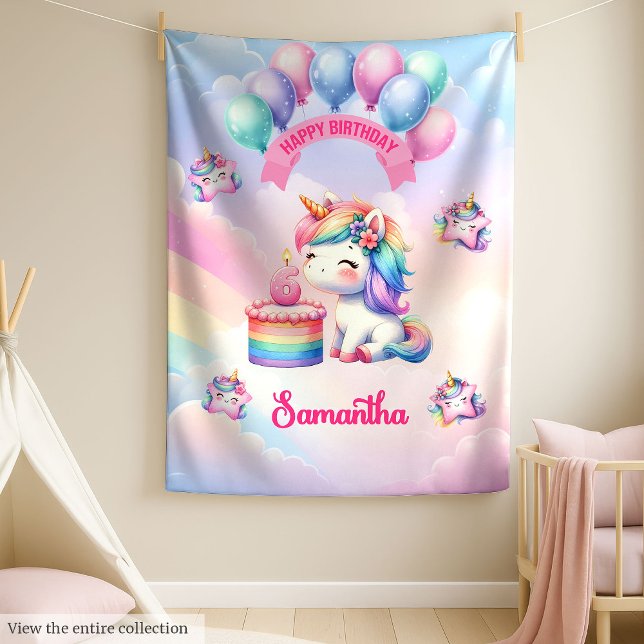 Anpassat namn Unicorn Blanket 6e Birthday Girl Fleecefilt (Custom Name Unicorn Blanket 6th Birthday Girl)