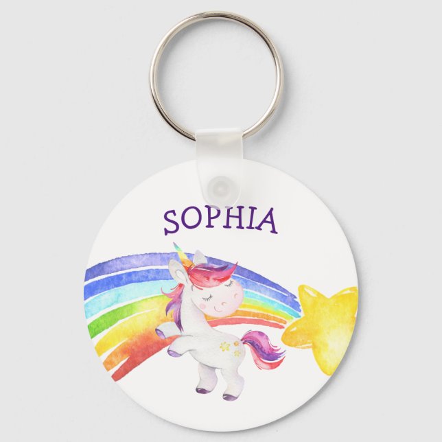Anpassat namn Unicorn Magic Kids Cute Rosa Nyckelring (Framsida)