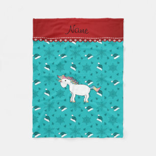 Anpassat namn Unicorn turcos Santa hats snowflake Fleecefilt