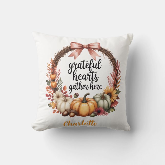 Anpassat namn Unik hösttematisk krans  Kudde (Framsida)