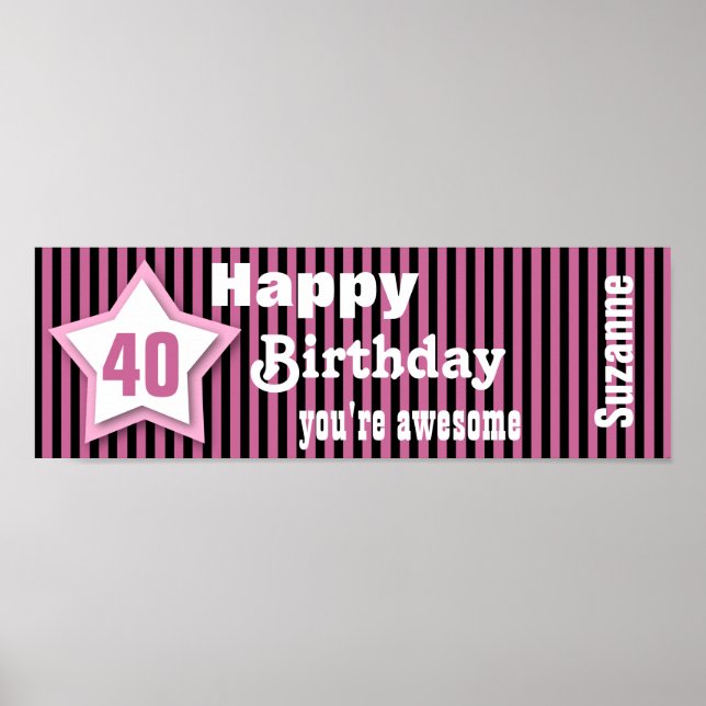 Anpassat namn V07-ROSA för 40:e födelsedagsstjärna Poster (Framsidan)