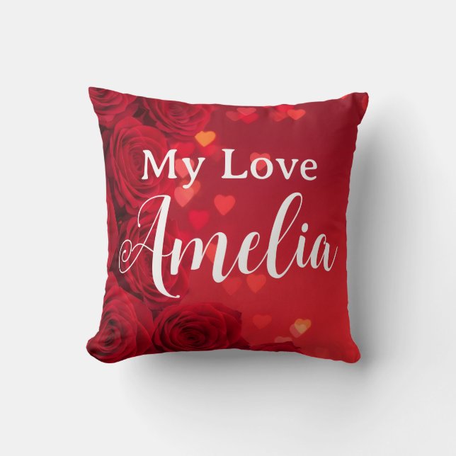 Anpassat namn valentine röd ros romantisk  kudde (Framsida)