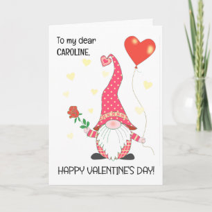 Anpassat namn Valentines Cute Gnome och Röd ros Kort