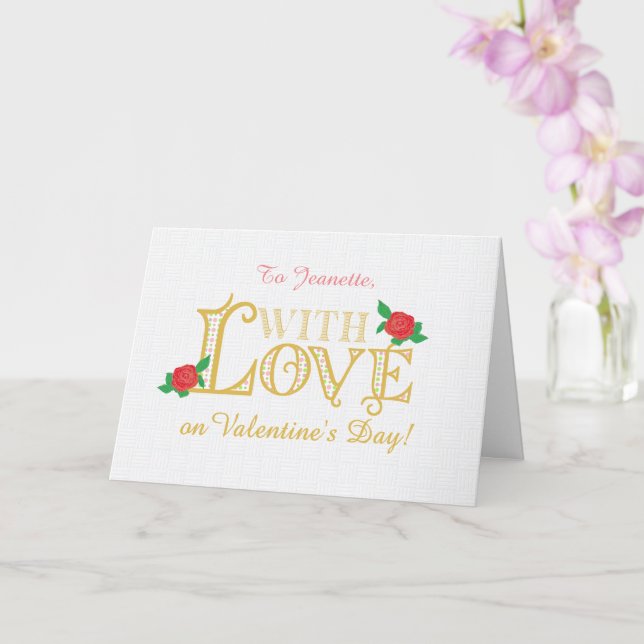 Anpassat namn Valentines day med Röd ros-kort Kort (Orkide)