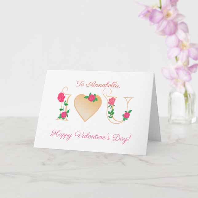 Anpassat namn Valentines day med Röd ros-kort Kort (Orkide)