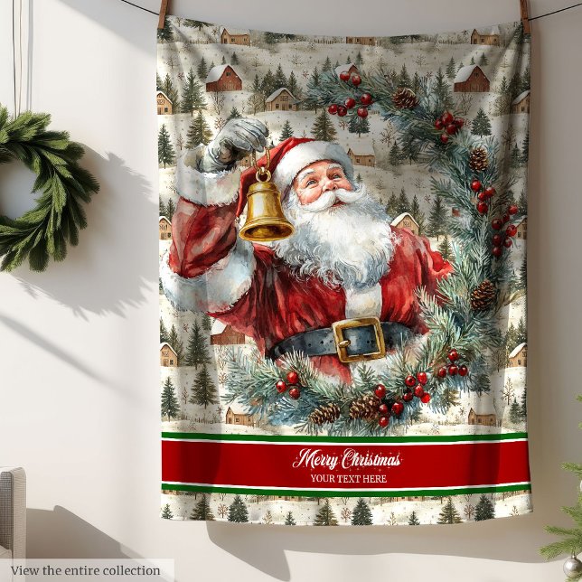 Anpassat namn Vaterfärg Tomt Throw Blanket Fleecefilt (Custom Name Watercolor Santa Throw Blanket)