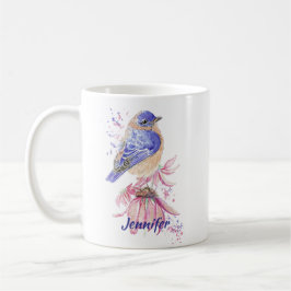 Anpassat namn Vattenfärg Bluebird Garden Bird Art Kaffemugg