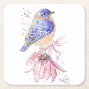Anpassat namn Vattenfärg Bluebird Garden Bird Art Underlägg Papper Kvadrat