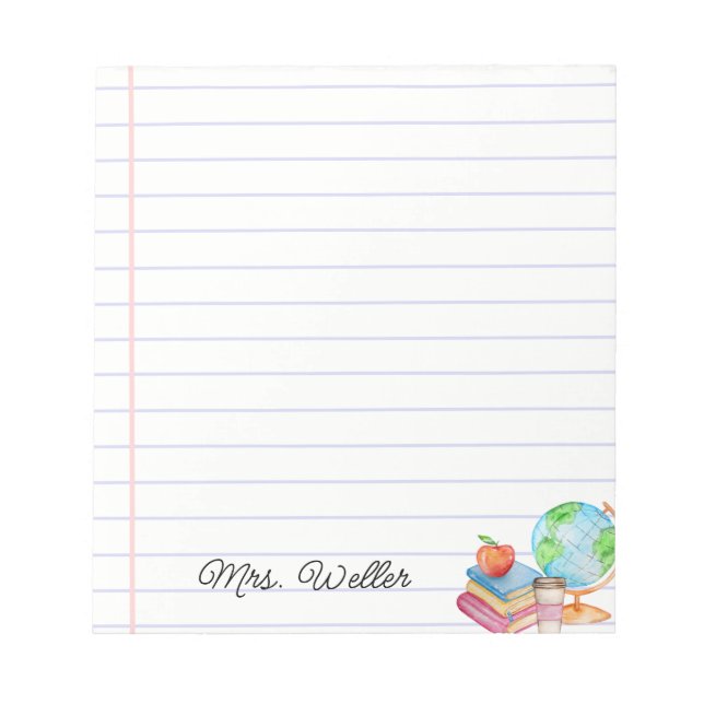 Anpassat namn Vattenfärg Bokar, Apple- och Globe-d Anteckningsblock (Framsida)