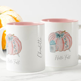 Anpassat namn, vattenfärgsblå Rosa, knumpkin Höst Två-Tonad Mugg