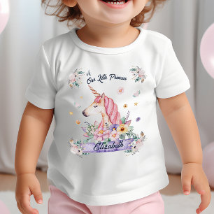 Anpassat namn Vattenfärgsblomma Unicorn Girl T Shirt