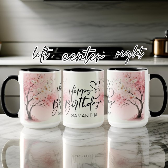 Anpassat namn Vattenfärgsfärg Rosa Grattis på föde Mugg (happy birthday mug for her, women, girl, mom, birthday gift for women, birthday present for her)