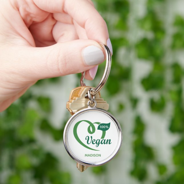 Anpassat namn Vegan Rund Silverfärgad Nyckelring (Hand)
