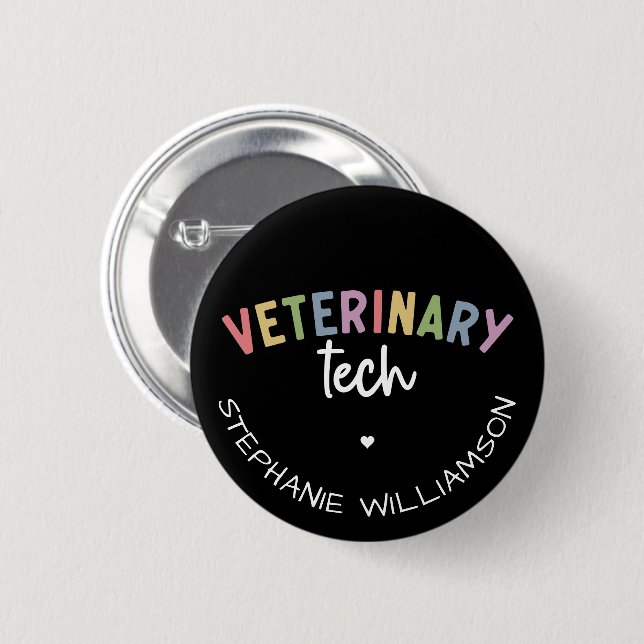Anpassat namn Veterinärteknik | Vet Technician Knapp (Framsida & baksida)