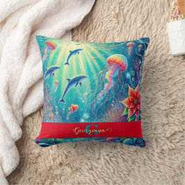 Anpassat namn Viktigt Blommigt Coral Reef Poinsett Kudde